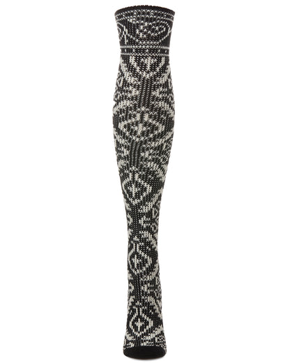 Women's Damask Acrylic and Wool Blend Over The Knee Socks : Color: Black