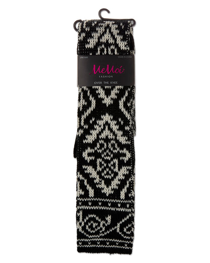 Women's Damask Acrylic and Wool Blend Over The Knee Socks : Color: Black