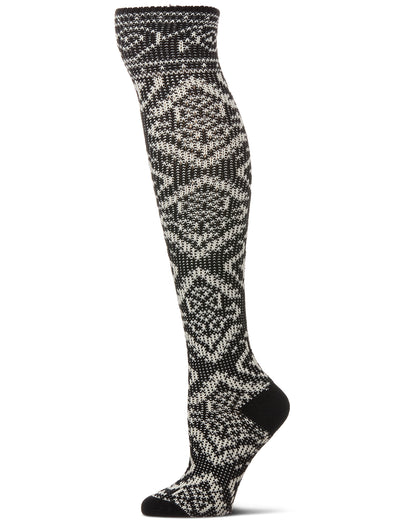 Women's Damask Acrylic and Wool Blend Over The Knee Socks : Color: Black
