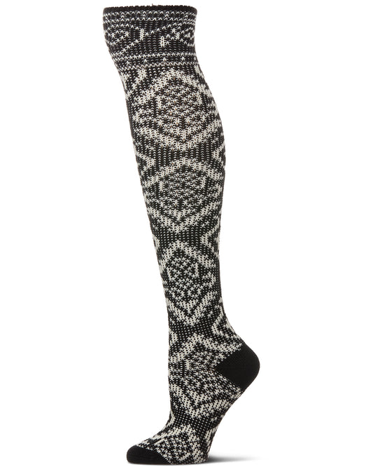 Women's Damask Acrylic and Wool Blend Over The Knee Socks : Color: Black