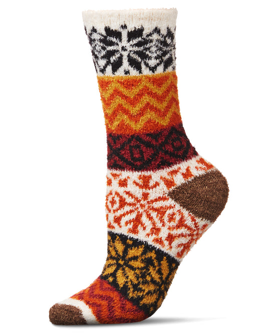 Snow Dazzle Geometric Cozy Crew Sock : Color: Tannin