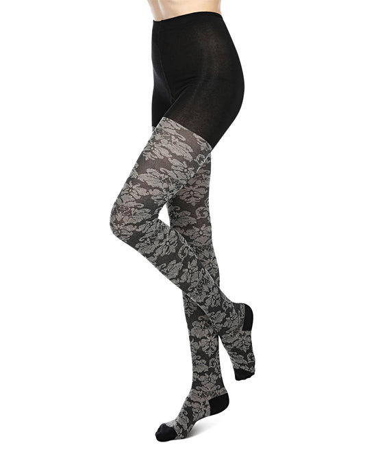 Women's Floral Paisley Patterned Sweater Tights : Color: Black