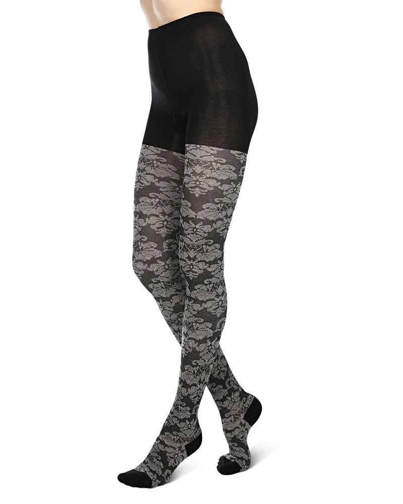 Floral Lace With Large Mesh Front & Small Holes Top - Tights at