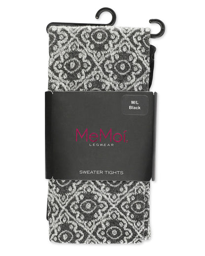 Diamond Pattern Swirl Cotton Blend Women's Sweater Tights : Color: Black