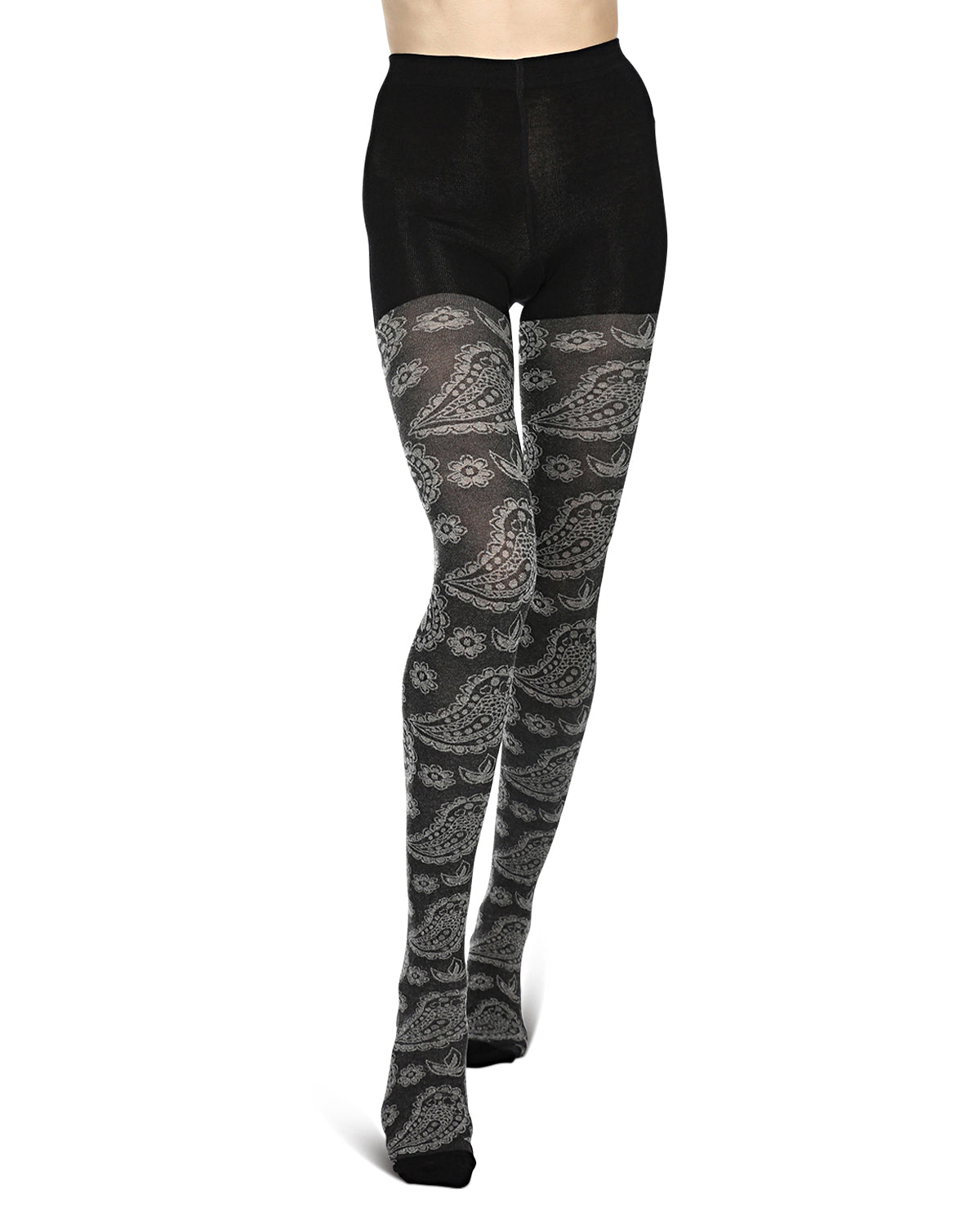 Paisley Patch Cotton Blend Sweater Tights : Color: Black