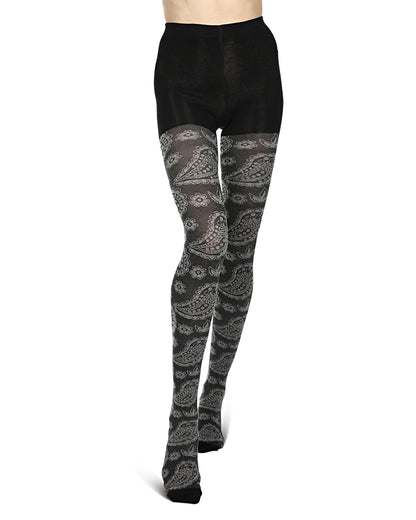 Paisley Patch Cotton Blend Sweater Tights : Color: Black