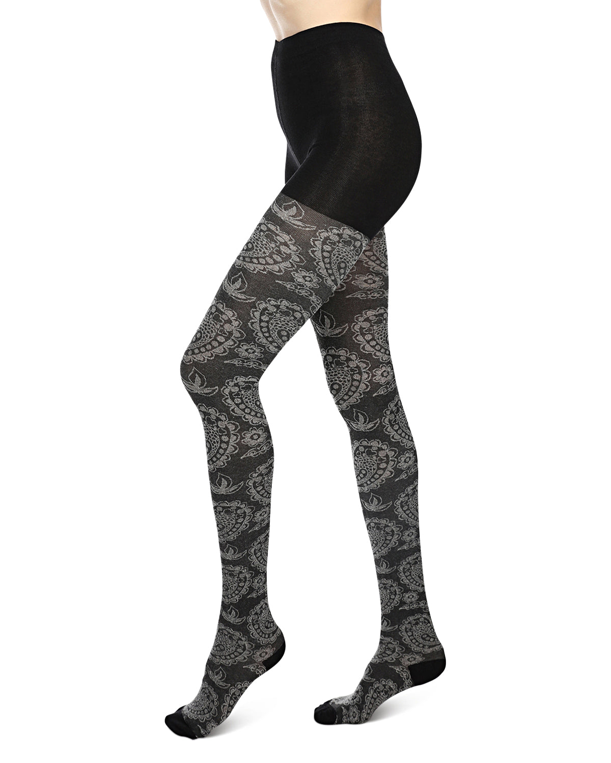 Paisley Patch Cotton Blend Sweater Tights : Color: Black