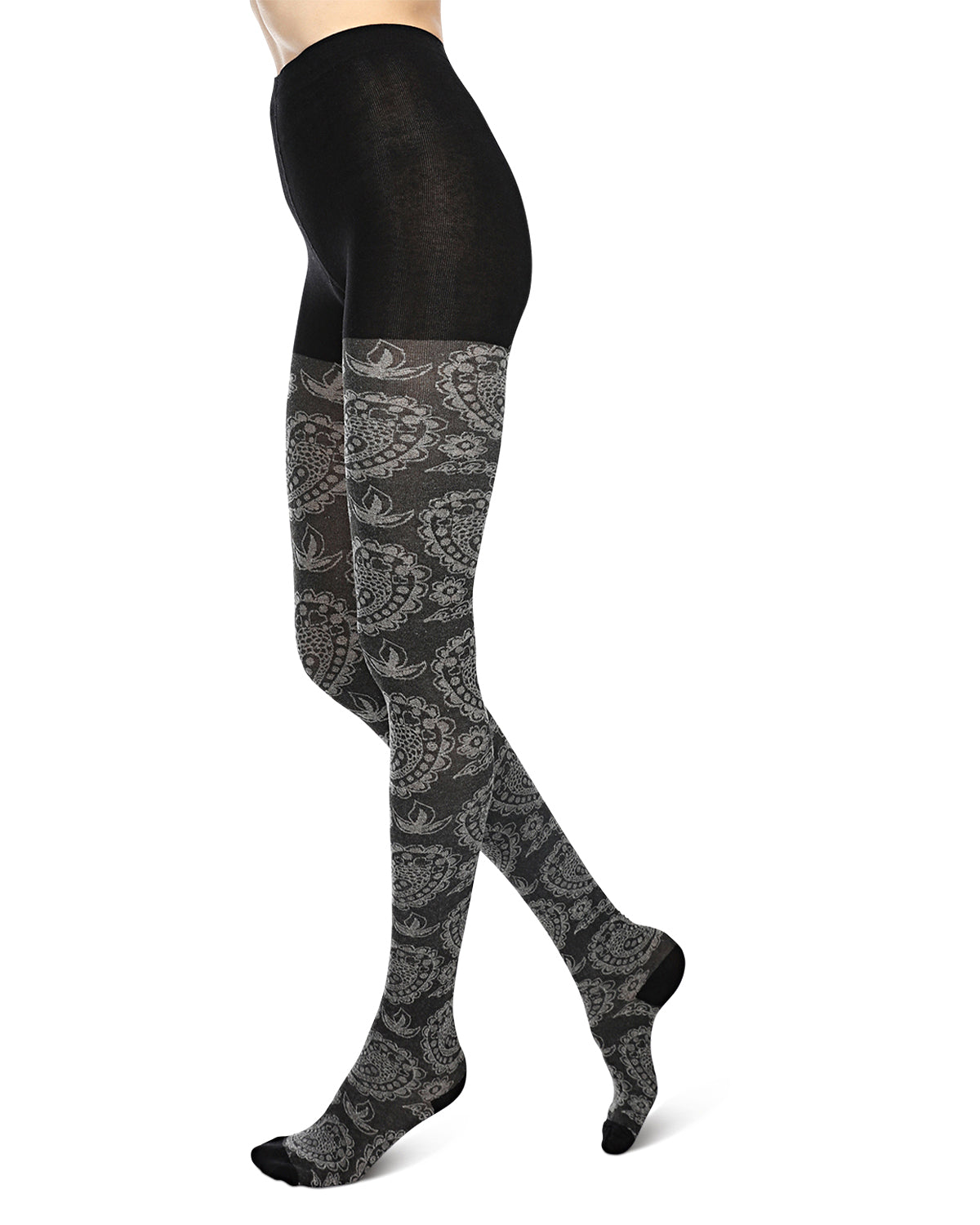 Paisley Patch Cotton Blend Sweater Tights : Color: Black