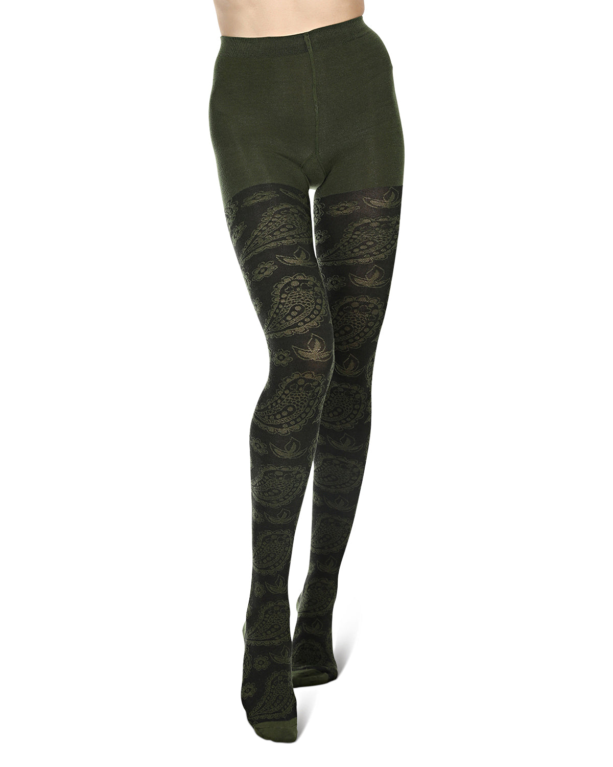 Paisley Patch Cotton Blend Sweater Tights : Color: Black