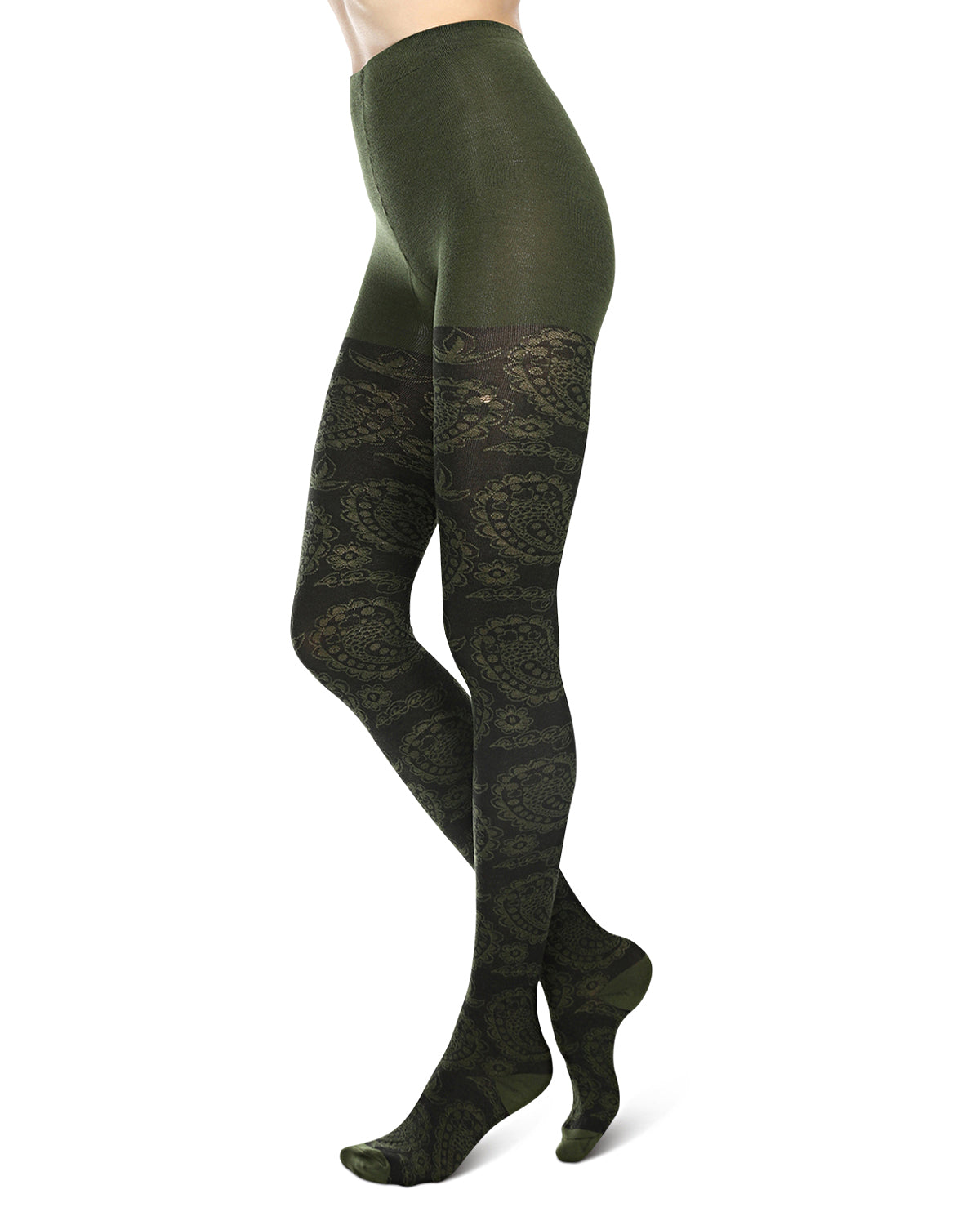 Paisley Patch Cotton Blend Sweater Tights : Color: Chive