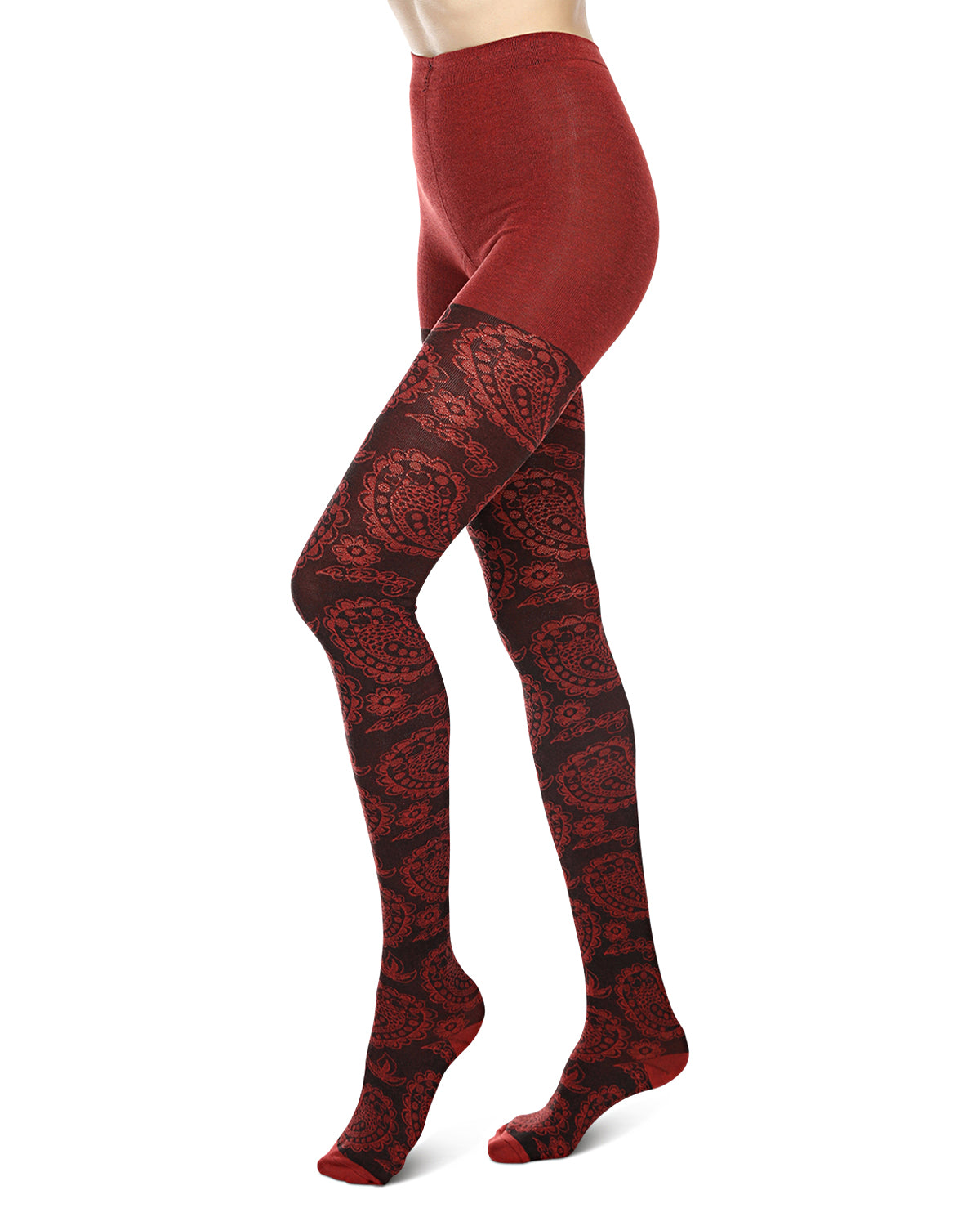 Paisley Patch Cotton Blend Sweater Tights : Color: Ketchup