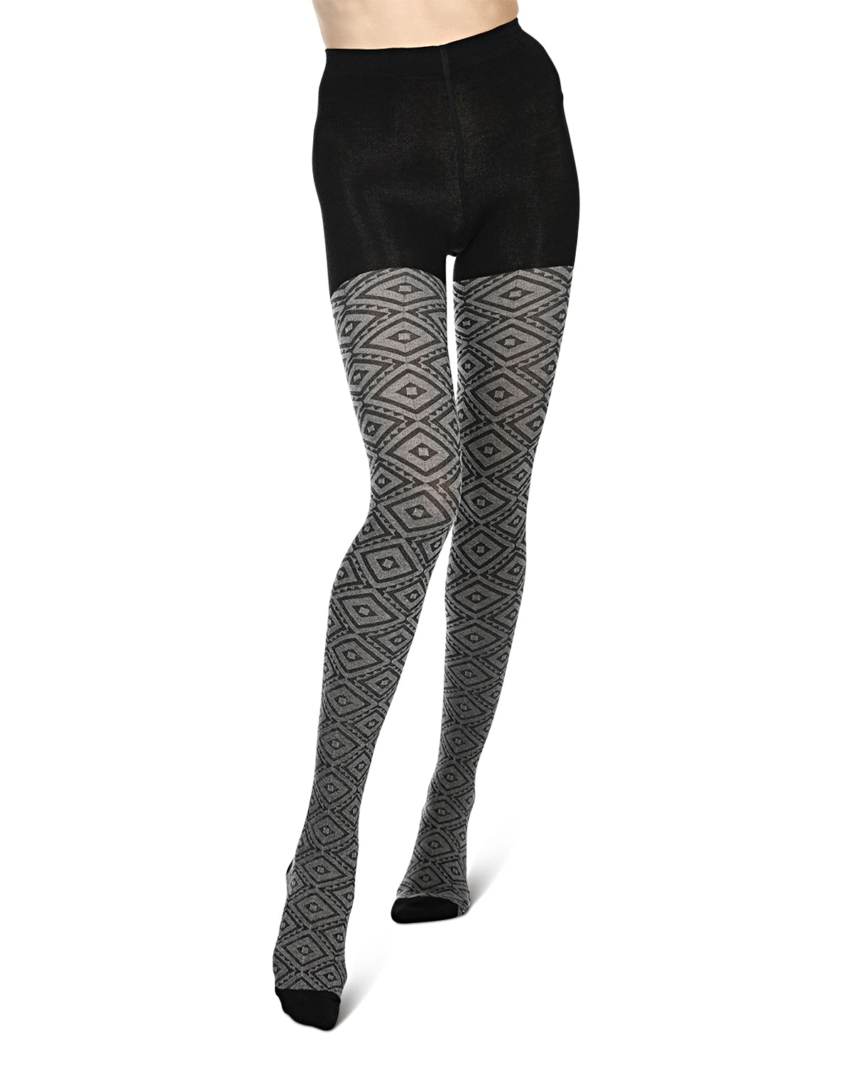Diamond Cut Cotton Blend Sweater Tights : Color: Black