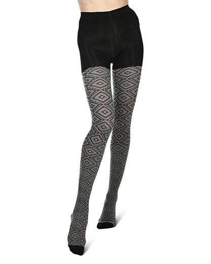 Diamond Cut Cotton Blend Sweater Tights : Color: Black