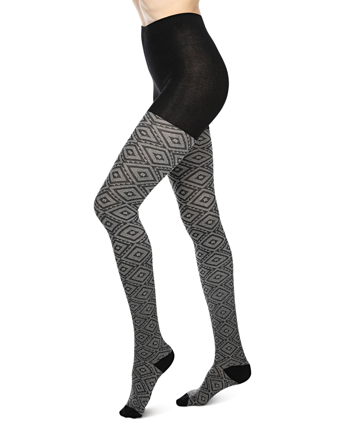 Diamond Cut Cotton Blend Sweater Tights : Color: Black