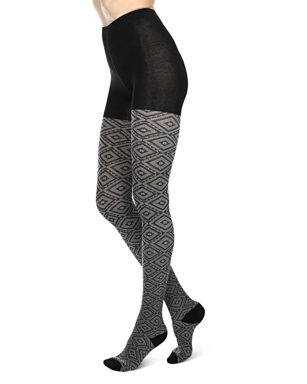Diamond Cut Cotton Blend Sweater Tights : Color: Black