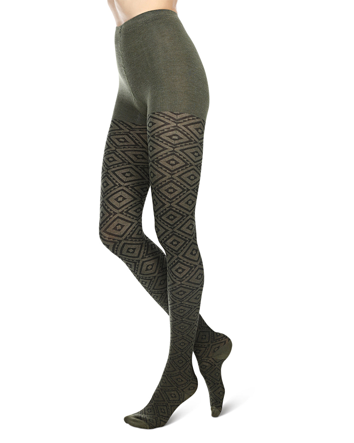 Diamond Cut Cotton Blend Sweater Tights : Color: Olive Heather