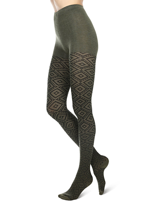 Diamond Cut Cotton Blend Sweater Tights : Color: Olive Heather