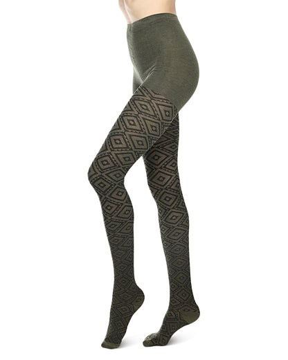 Diamond Cut Cotton Blend Sweater Tights : Color: Olive Heather