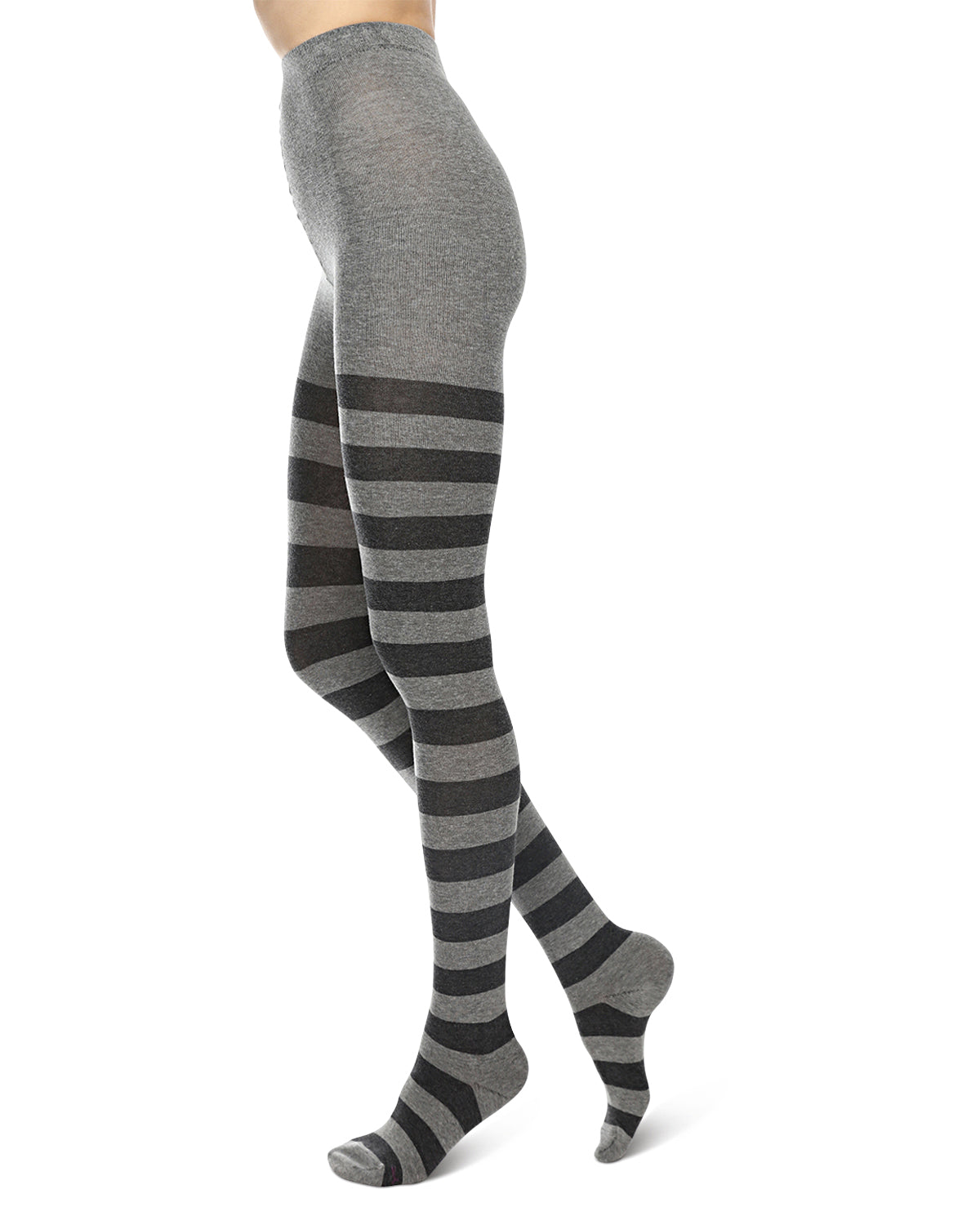 Grand Stripe Cotton Blend Sweater Tights : Color: Medium Gray Heather