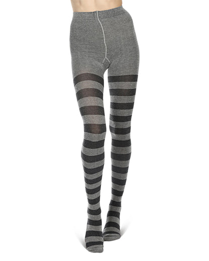 Grand Stripe Cotton Blend Sweater Tights : Color: Medium Gray Heather
