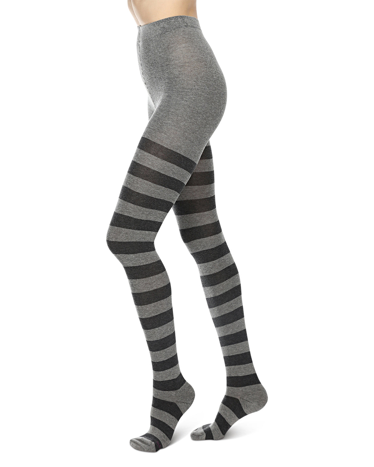 Grand Stripe Cotton Blend Sweater Tights : Color: Medium Gray Heather