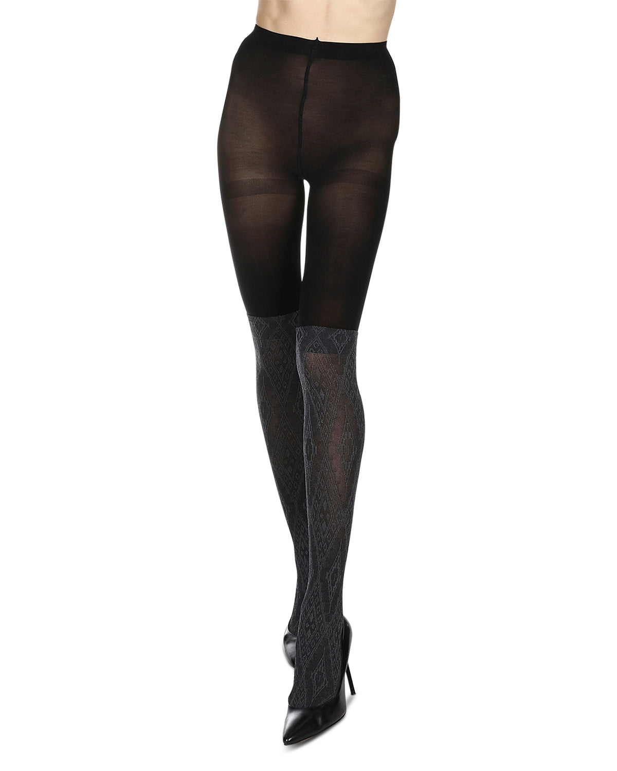 Diamond Stretch Layered-Look Tights : Color: Black/Gray Heather