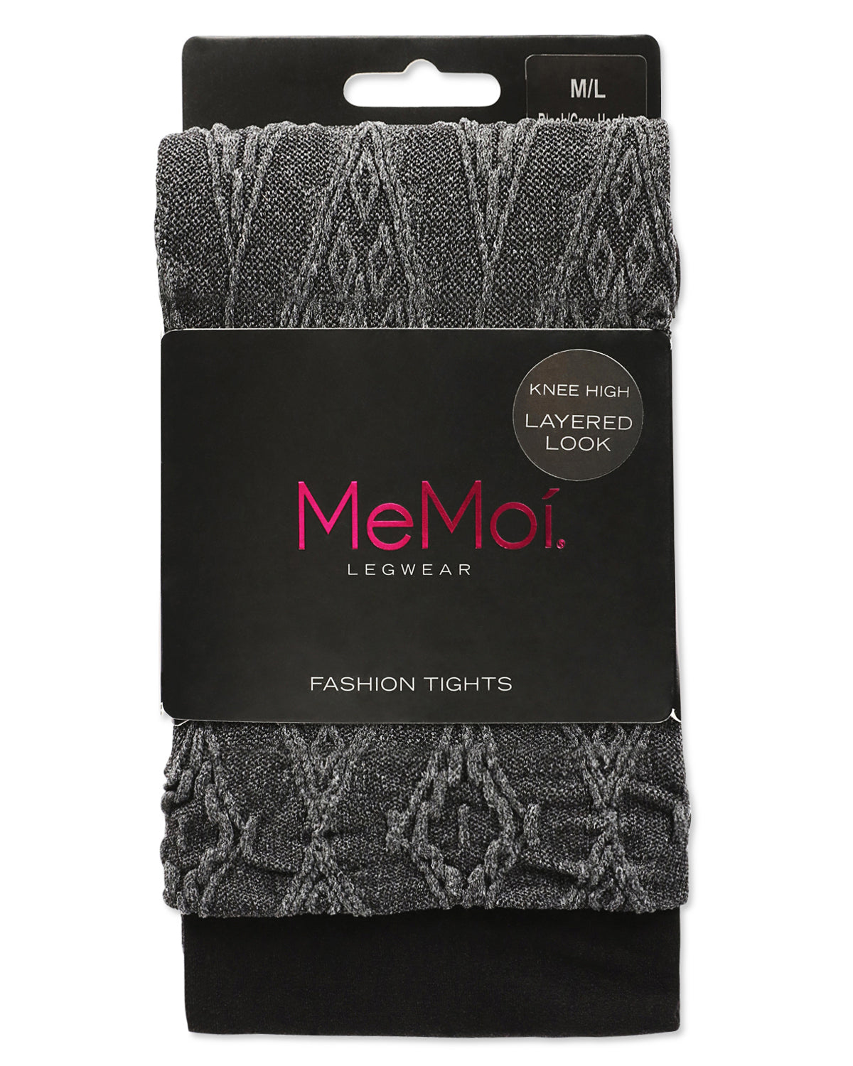 Diamond Stretch Layered-Look Tights : Color: Black/Gray Heather