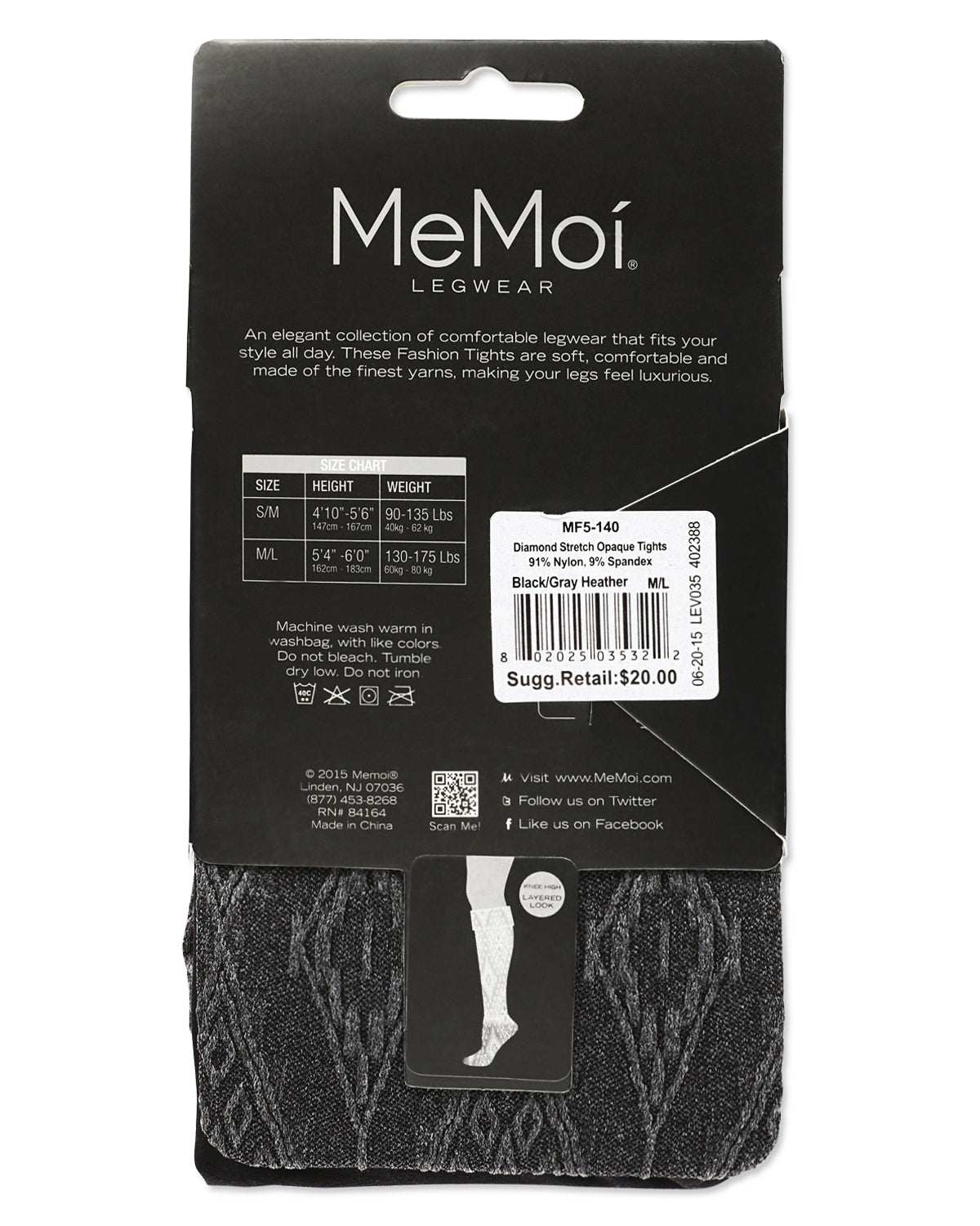 Diamond Stretch Layered-Look Tights : Color: Black/Gray Heather