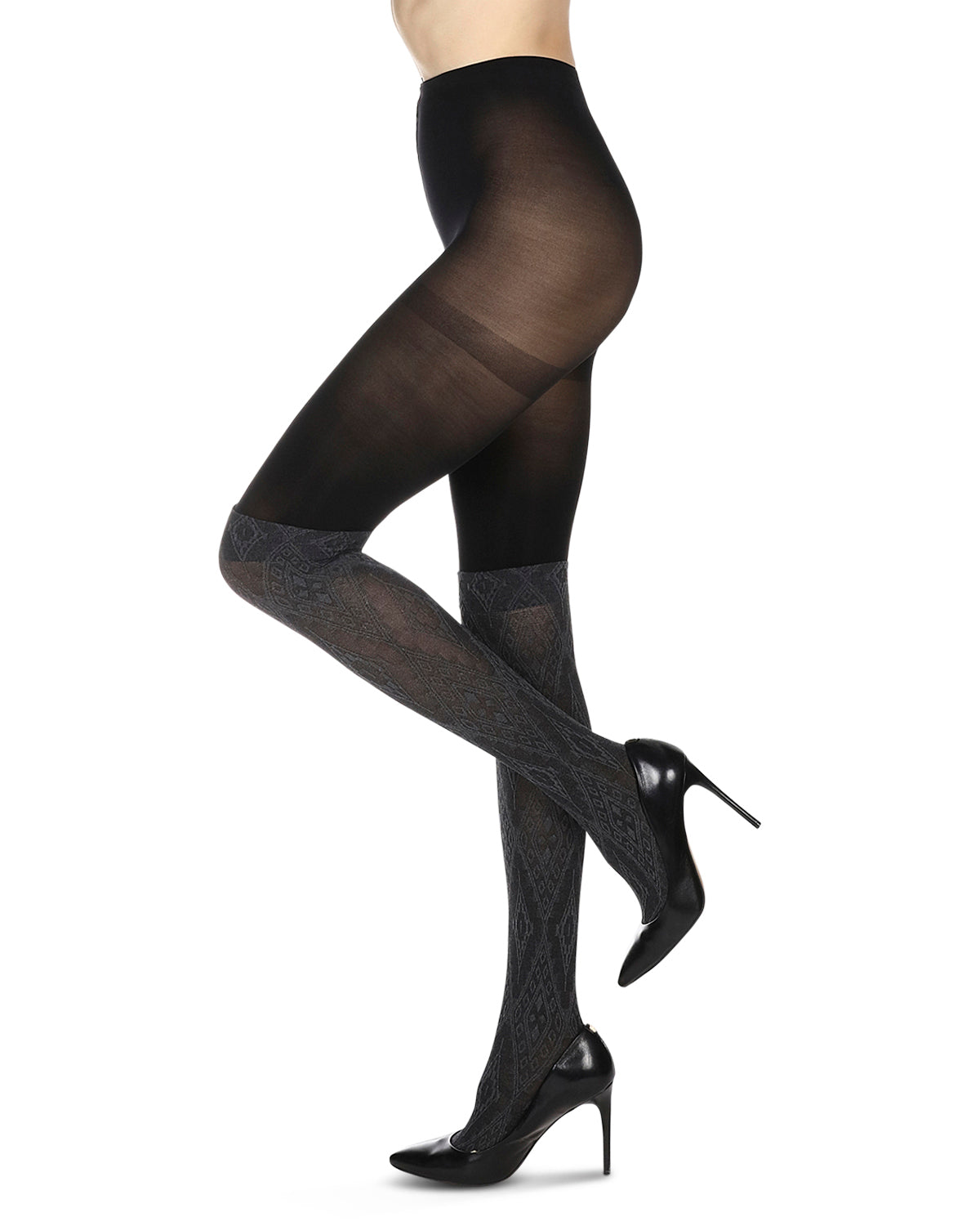 Diamond Stretch Layered-Look Tights : Color: Black/Gray Heather