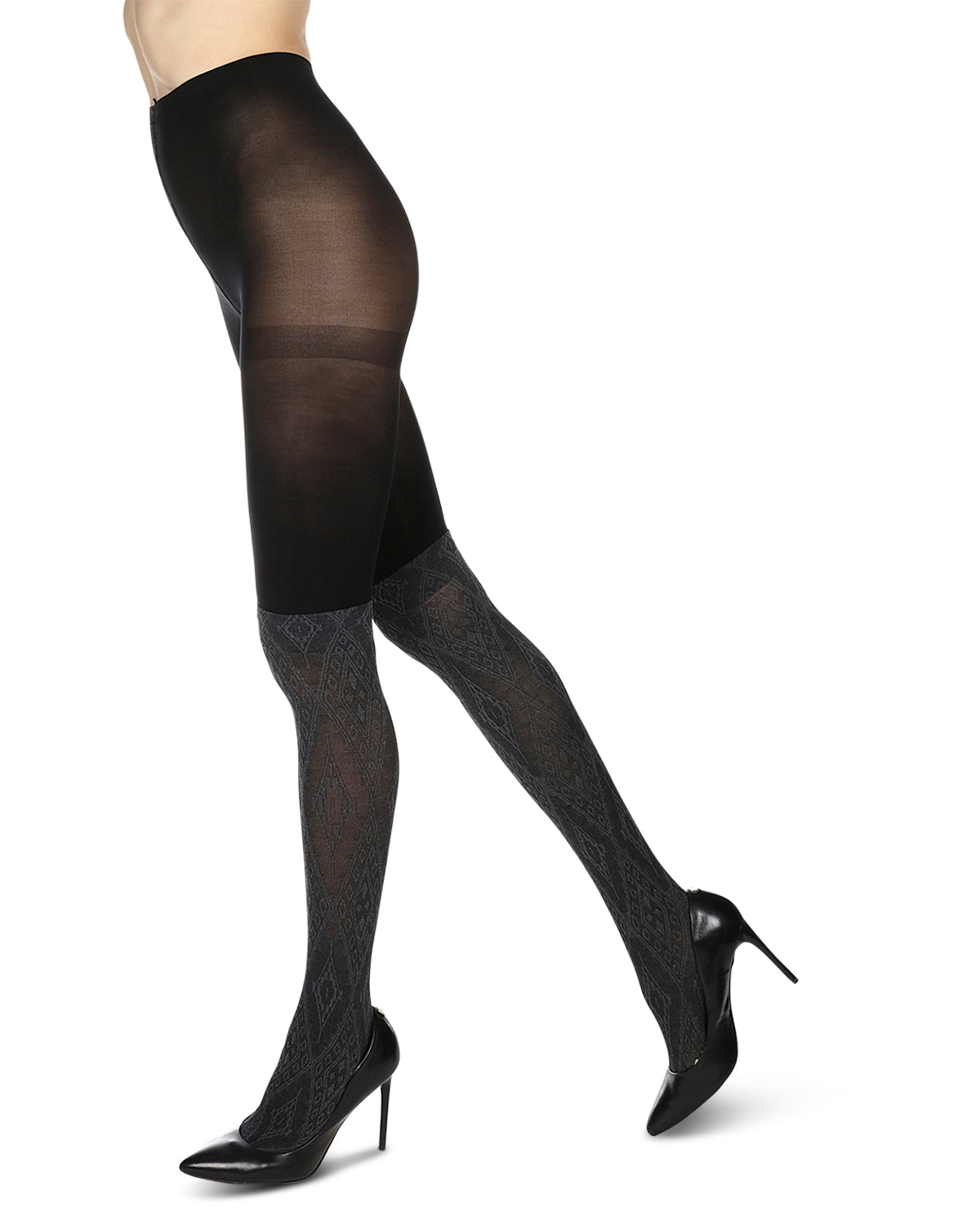 Diamond Stretch Layered-Look Tights : Color: Black/Gray Heather