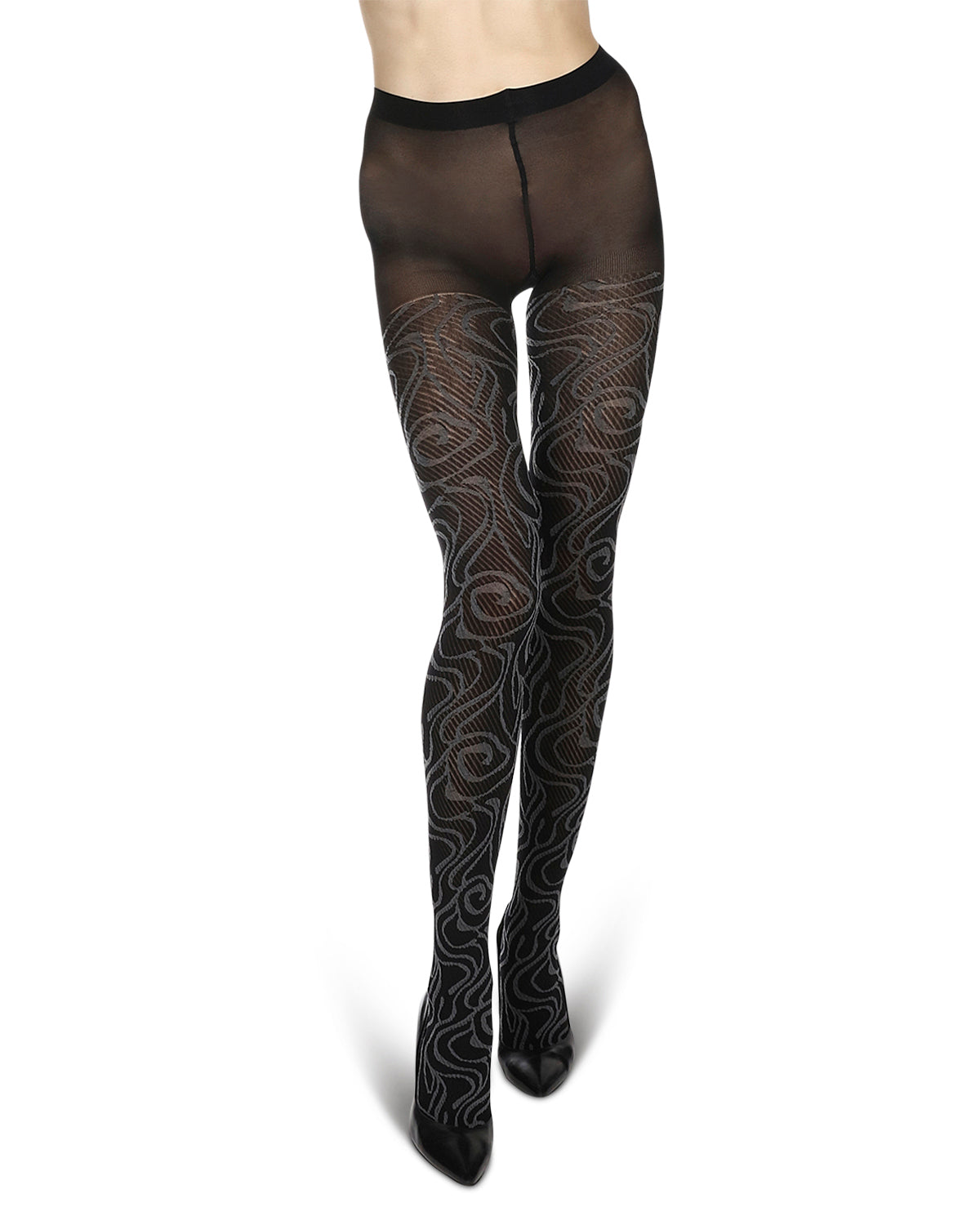 Ink Flow Fashion Opaque Tights : Color: Black/Steel Gray