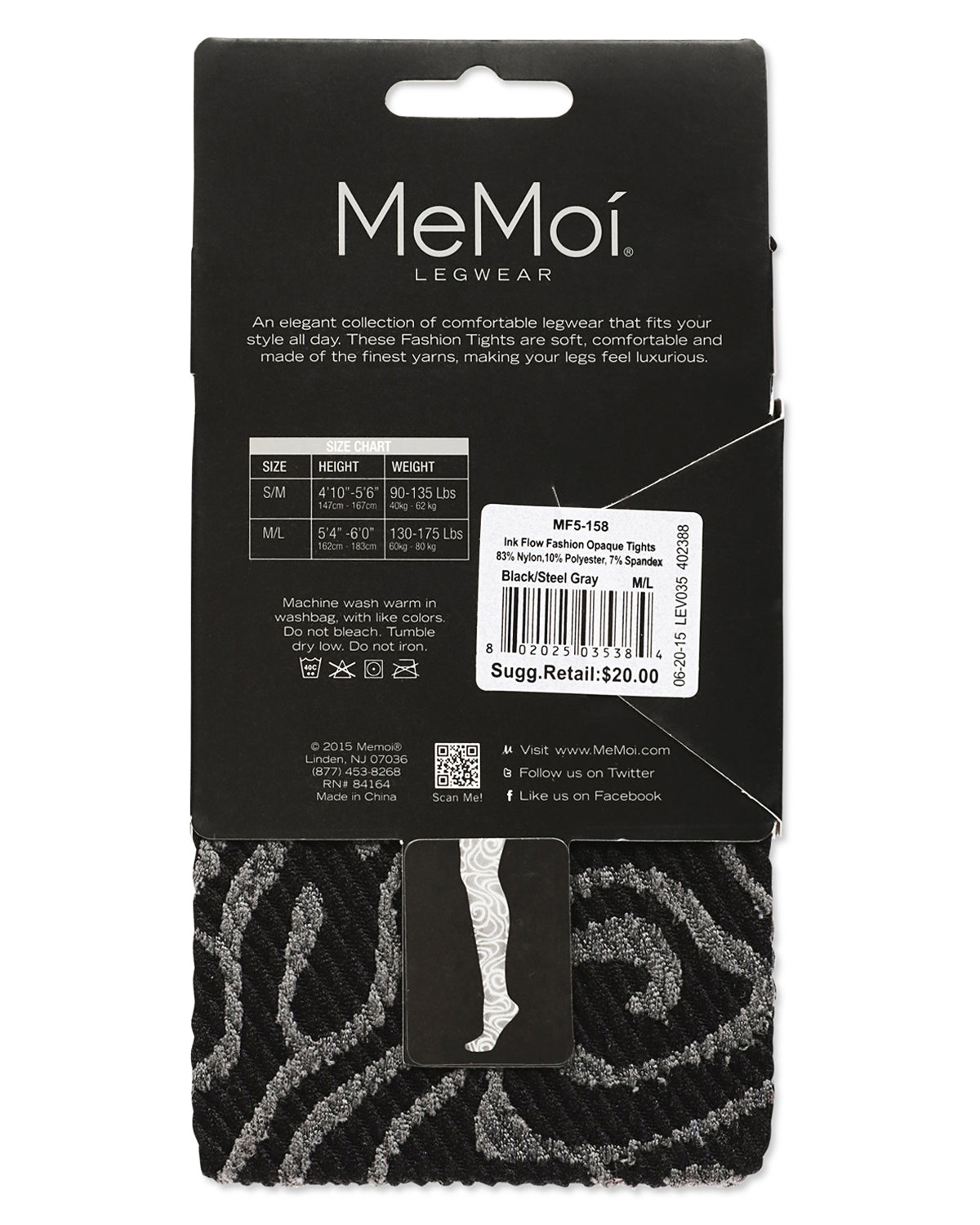 Ink Flow Fashion Opaque Tights : Color: Black/Steel Gray