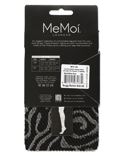 Ink Flow Fashion Opaque Tights : Color: Black/Steel Gray