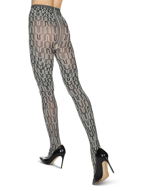 Women's Tower Line Opaque Nylon Tights : Color: Black/Gray