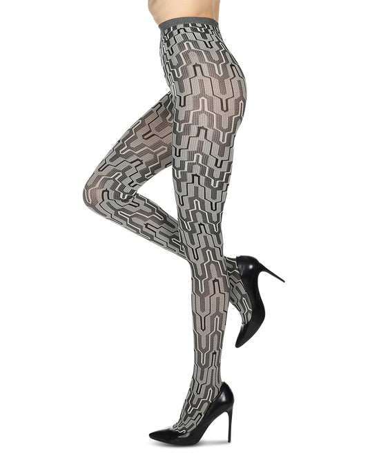 Women's Tower Line Opaque Nylon Tights : Color: Black/Gray