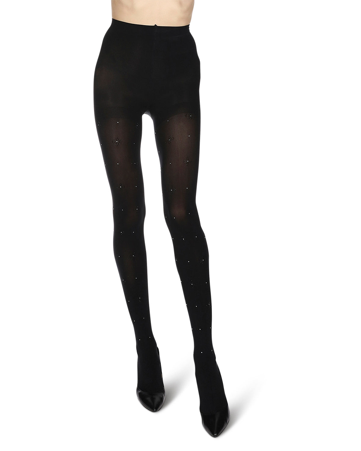 Floral Shine Glam Opaque Tights : Color: Black