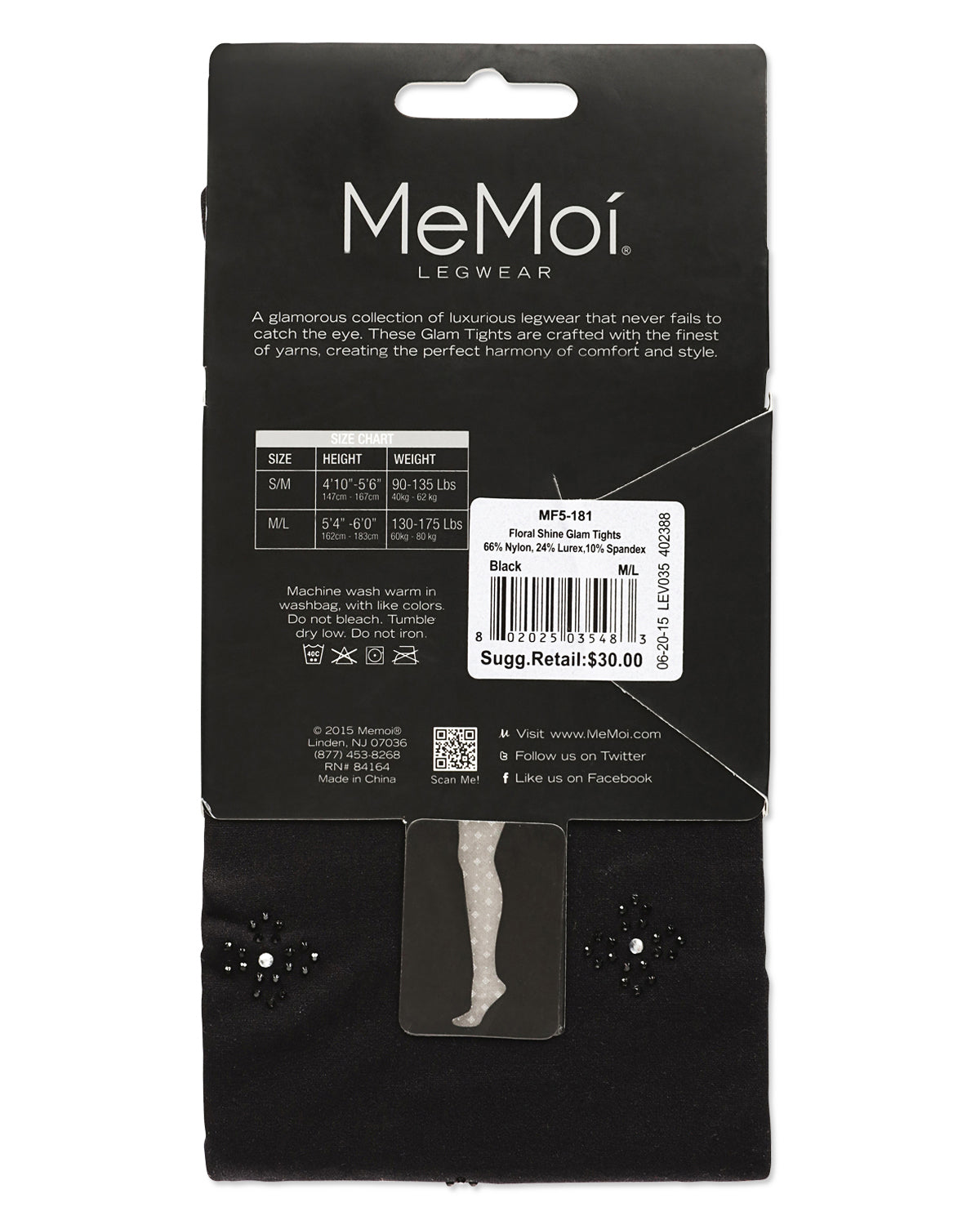 Floral Shine Glam Opaque Tights : Color: Black