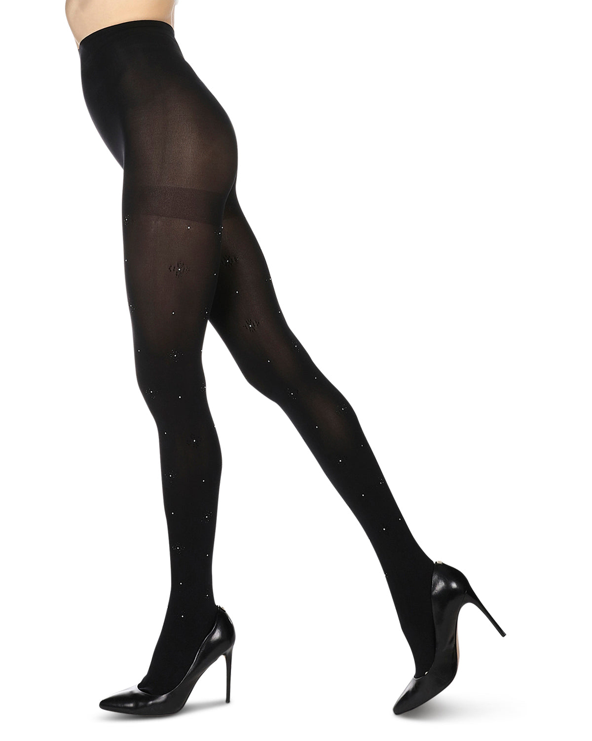 Floral Shine Glam Opaque Tights : Color: Black