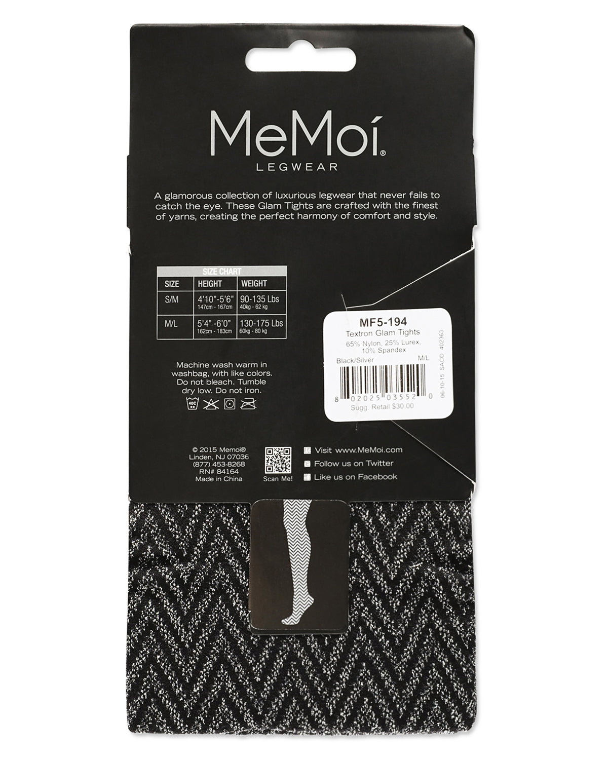 Zig Zag Textron Glam Opaque Knit Tights : Color: Black/Silver