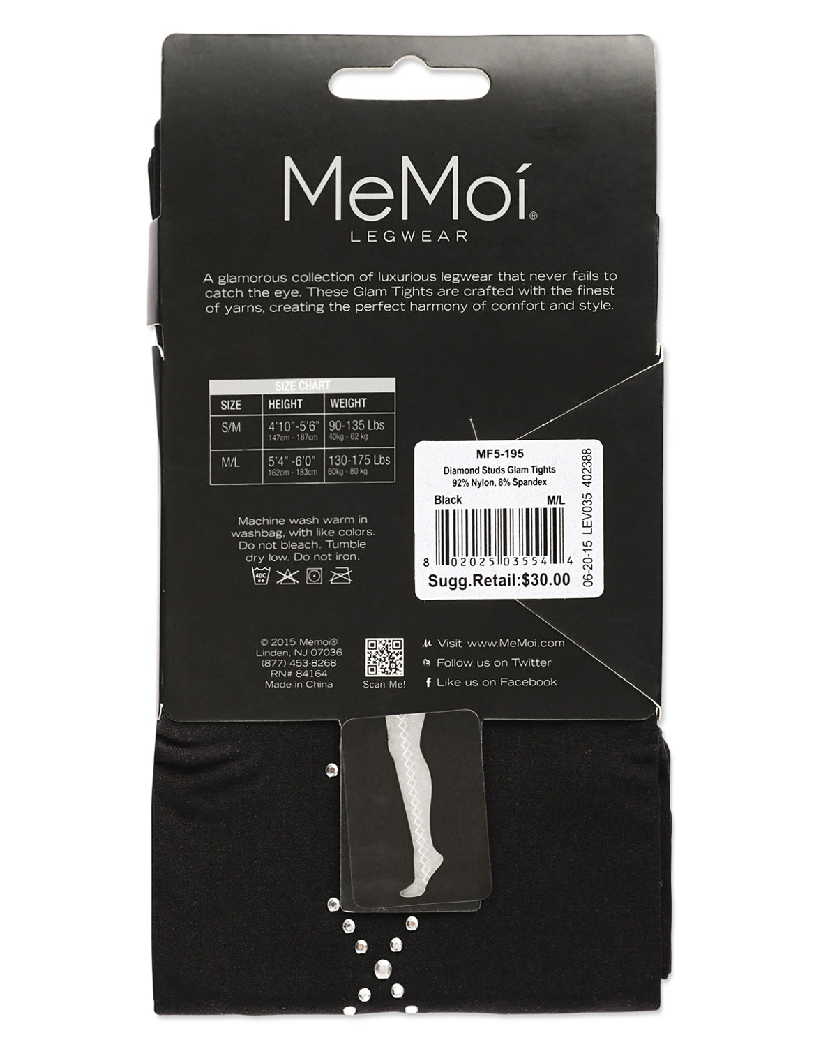 Women's Opaque Diamond Studs Glam Nylon Tights : Color: Black