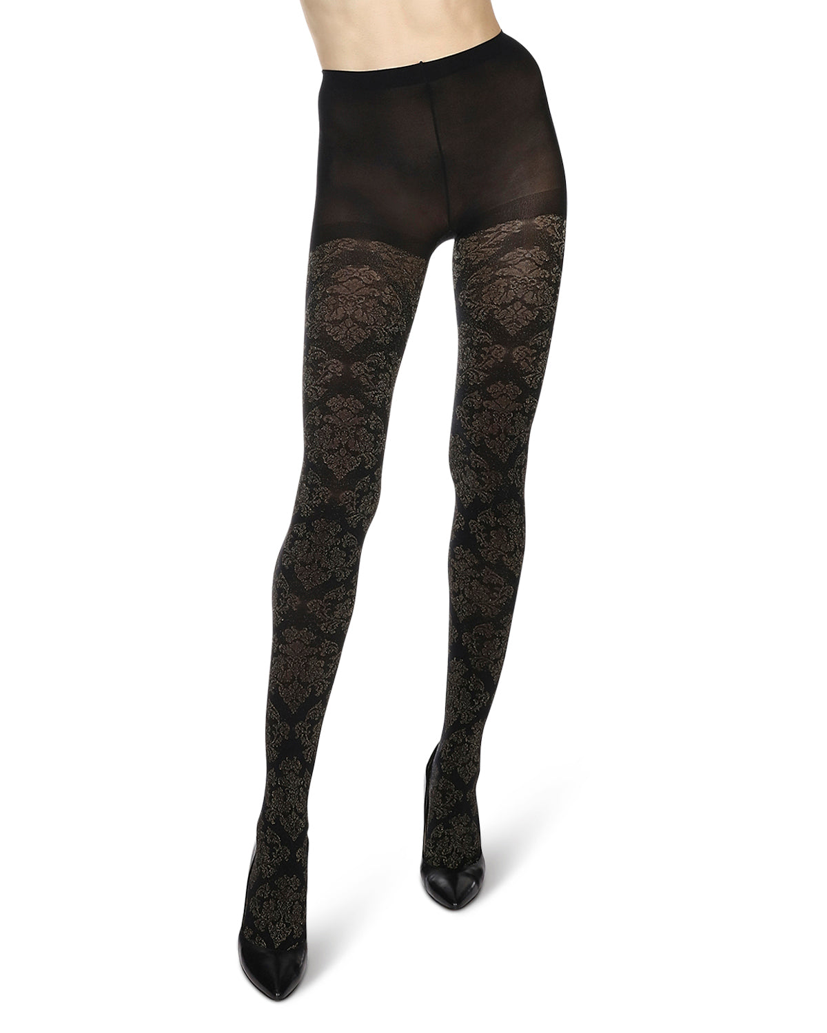 Exquisite Glam Baroque Opaque Tights : Color: Black