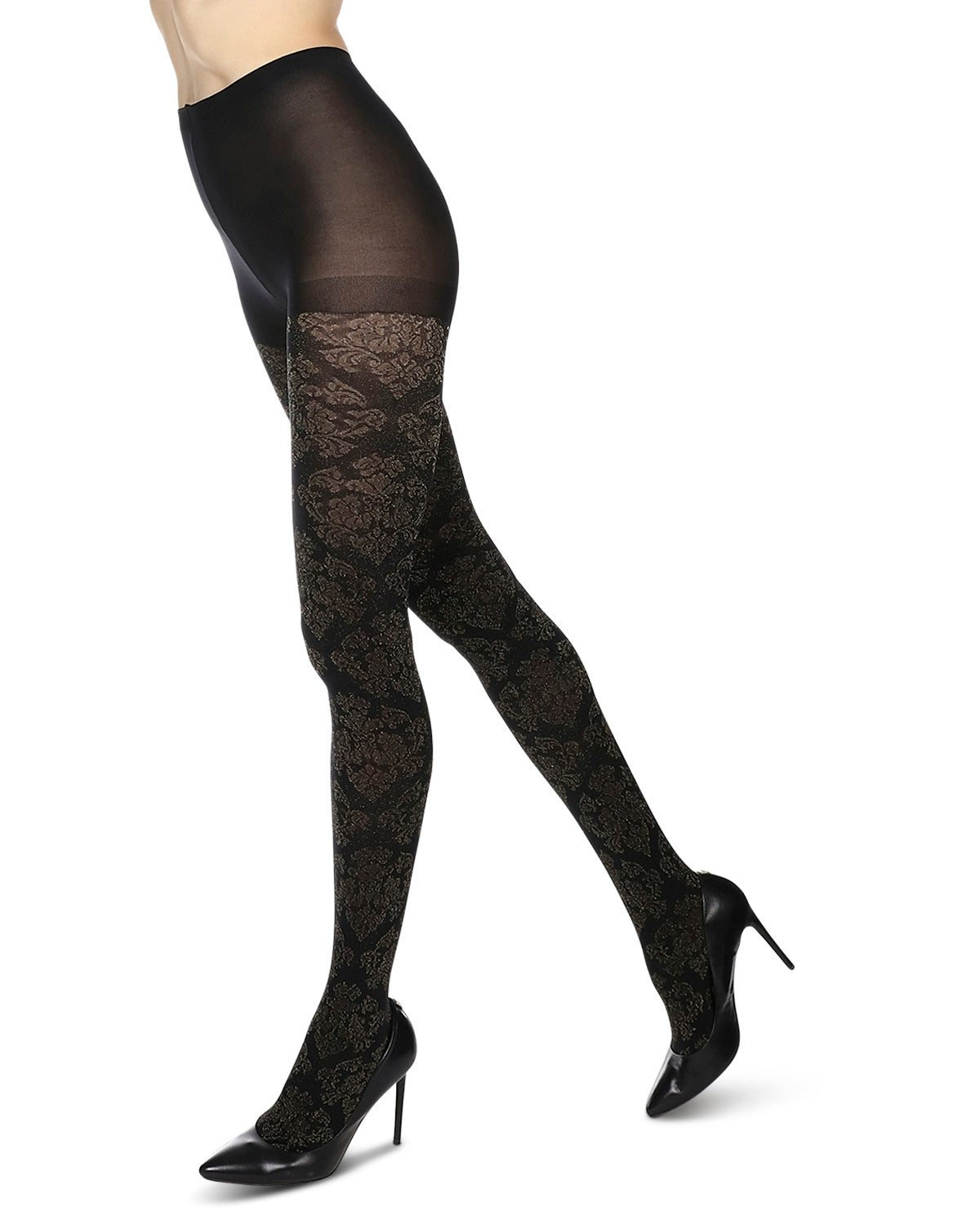 Exquisite Glam Baroque Opaque Tights : Color: Black