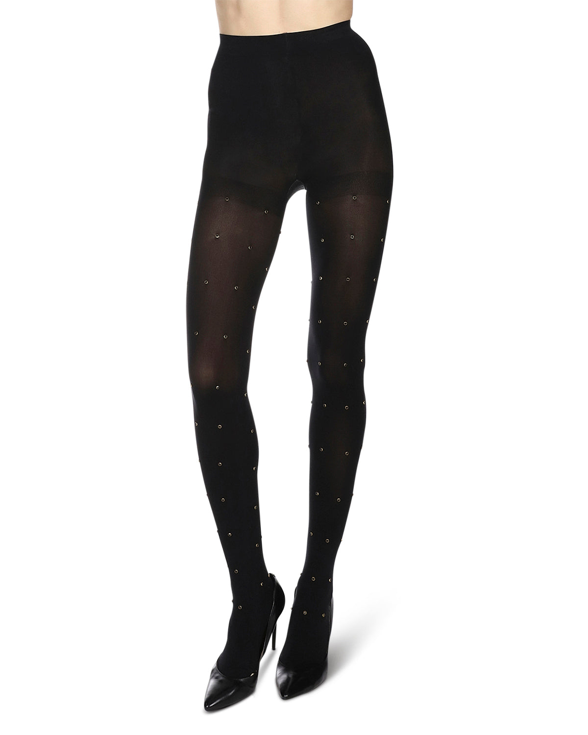 Diamond Studded Opaque Glam Tights : Color: Black