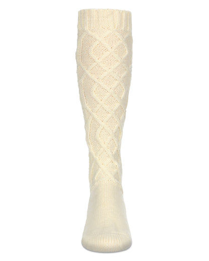 Women's Twist Maze Chunky Knit Knee High Socks : Color: Cream