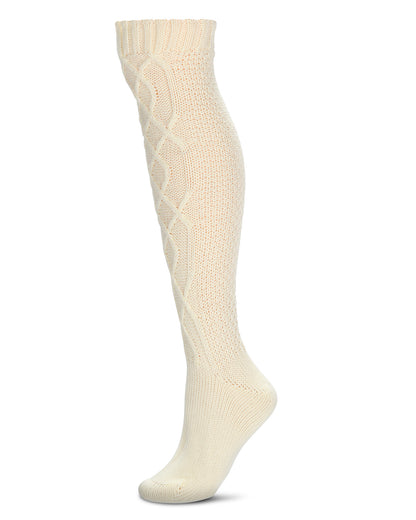Women's Twist Maze Chunky Knit Knee High Socks : Color: Cream