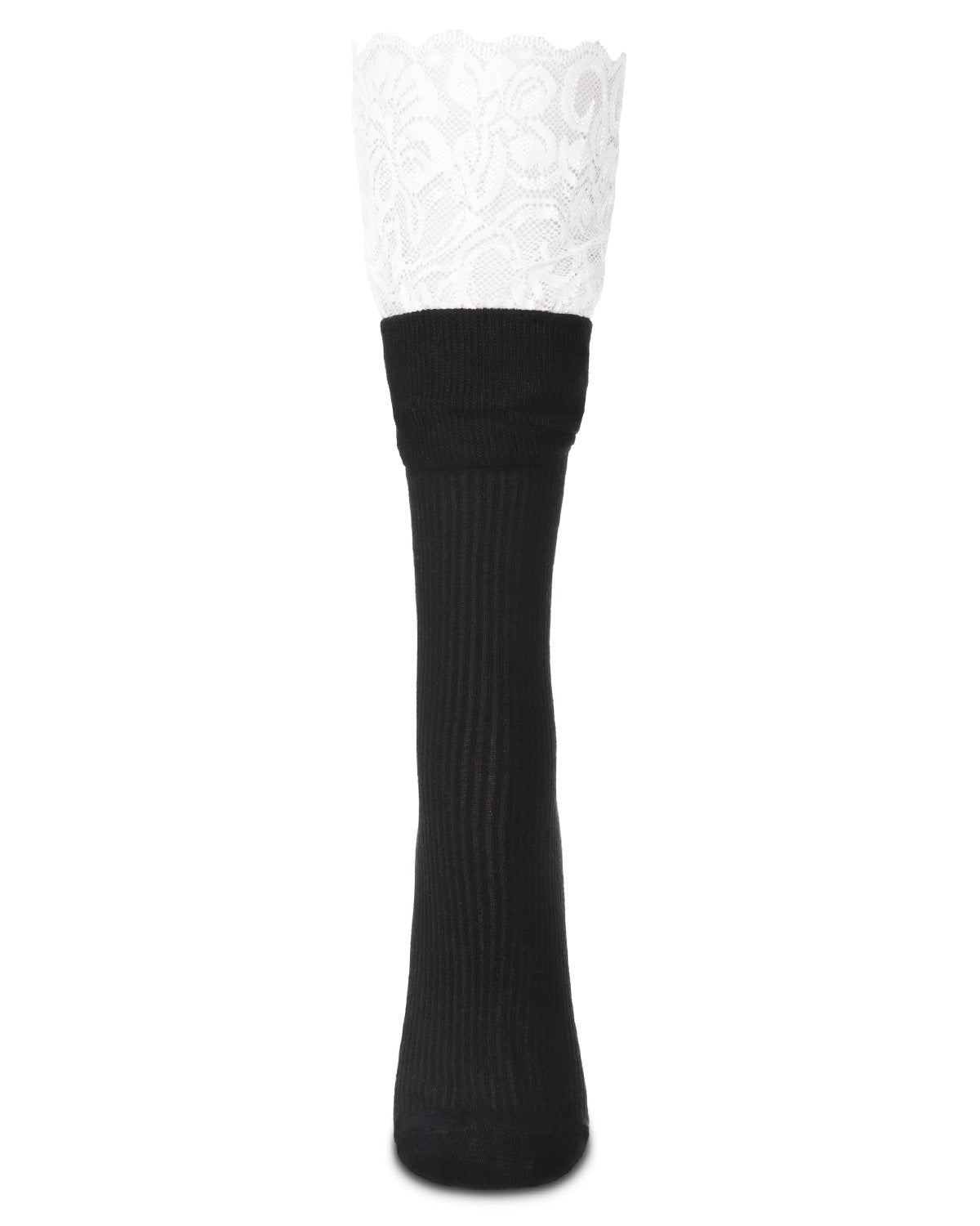 Women's Delicate Lace Slant Ribbed Crew Socks : Color: Black