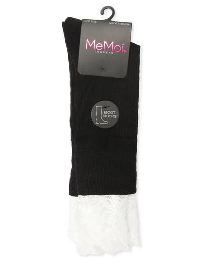 Women's Delicate Lace Slant Ribbed Crew Socks : Color: Black