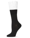 Women's Delicate Lace Slant Ribbed Crew Socks : Color: Black