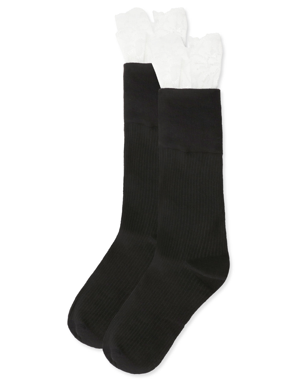 Women's Delicate Lace Slant Ribbed Crew Socks : Color: Black