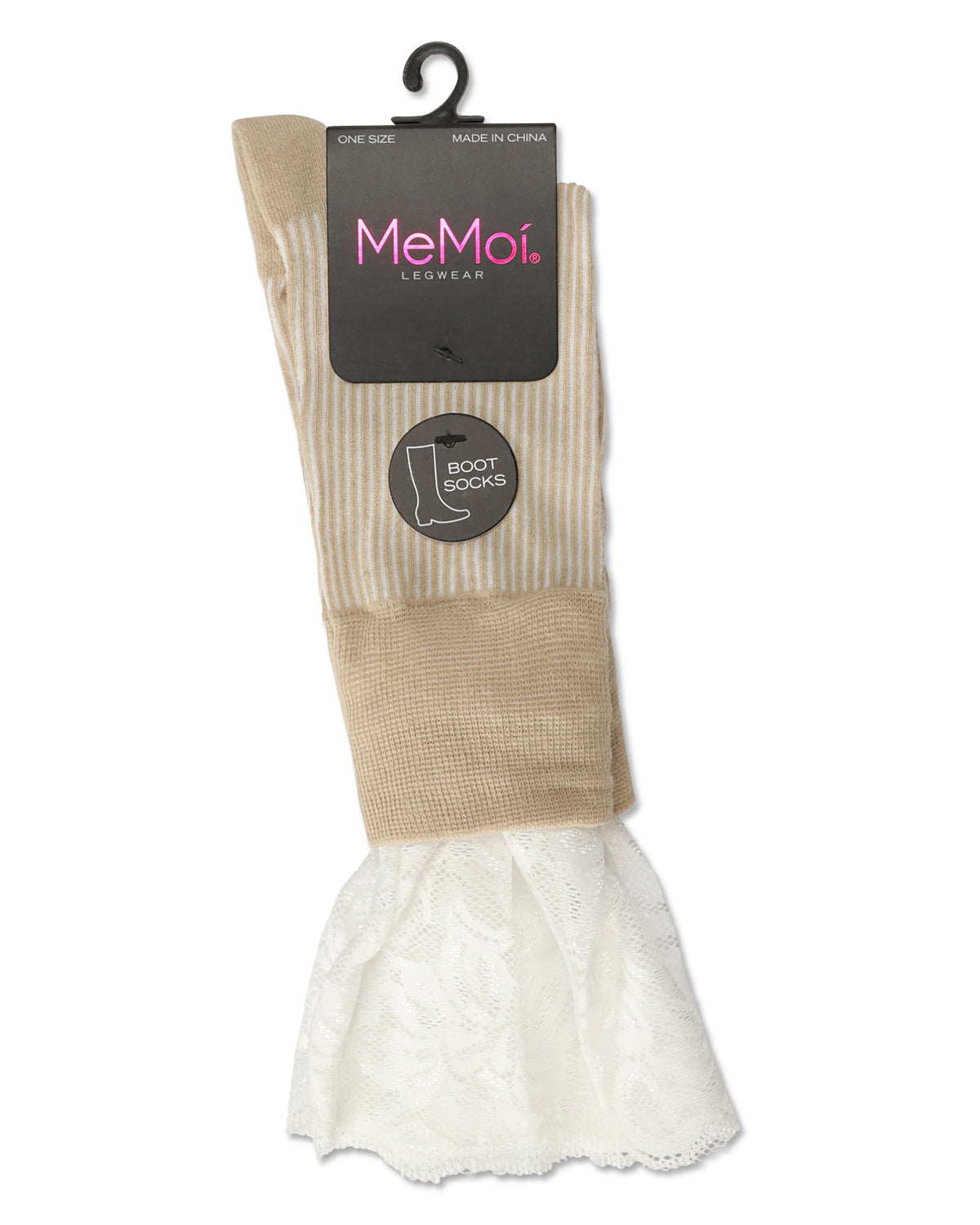 Women's Delicate Lace Slant Ribbed Crew Socks : Color: Taupe Heather